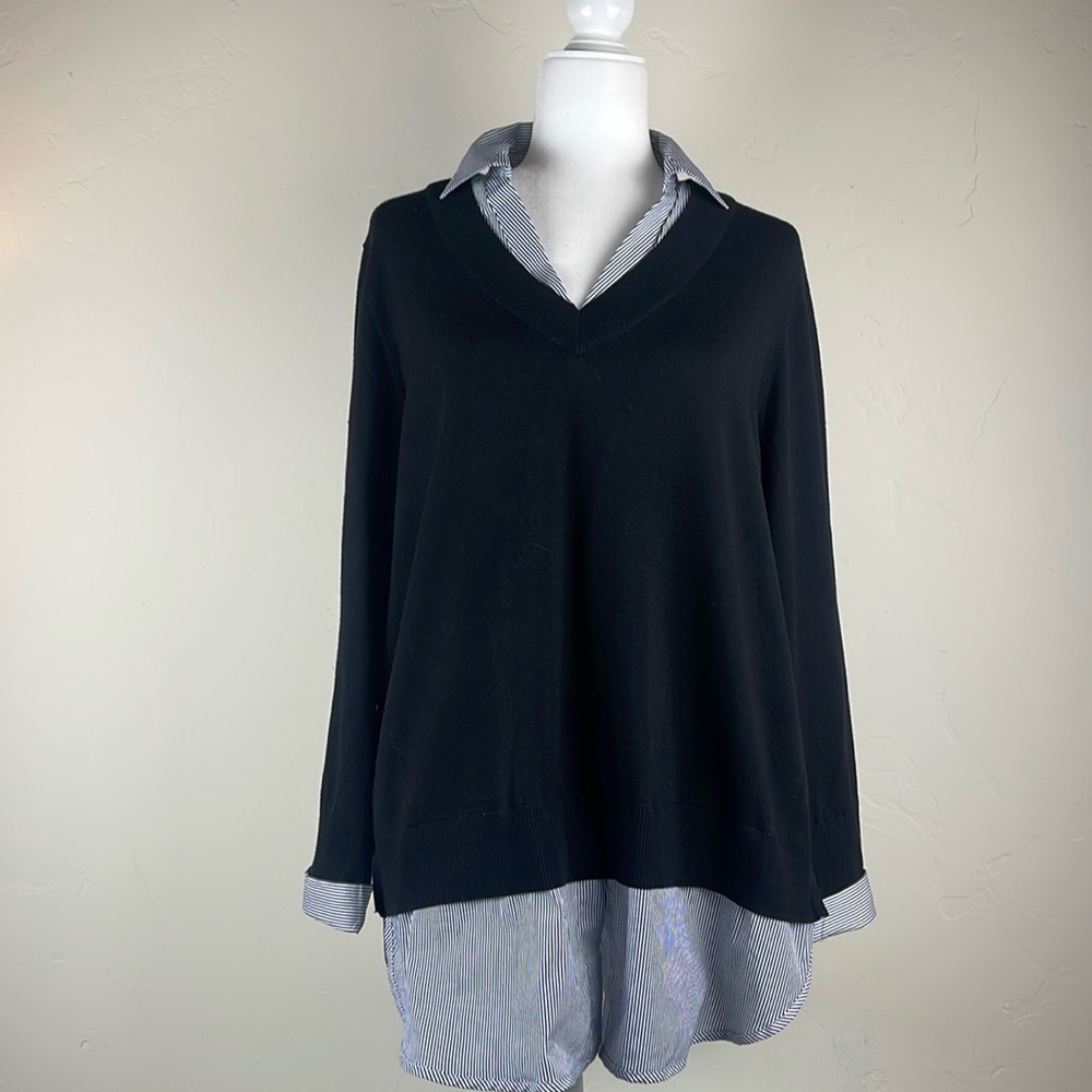 Chicos built-in woven shirt sweater